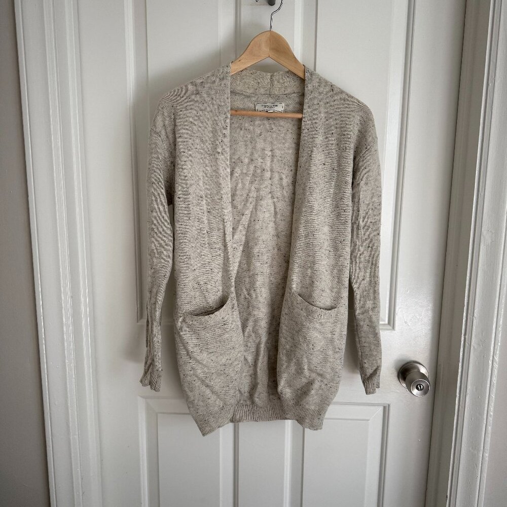 Frank & Oak Wool Blend Tweed Open Long Cardigan, size S/M